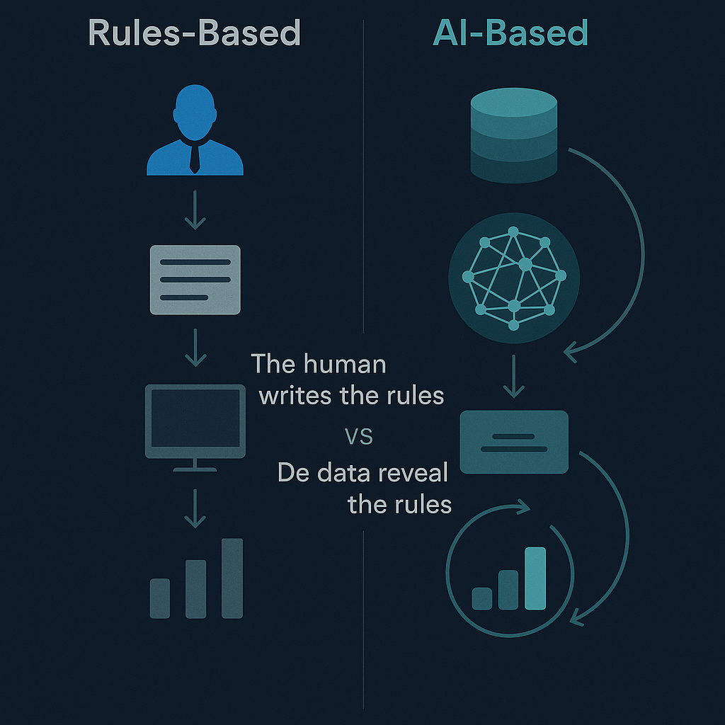 Side-by-side comparison of rules-based and AI-based automation models
